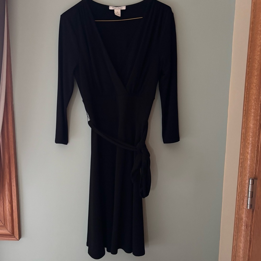 White House Black Market Women’s Size small Black Surplice Dress with Tie
